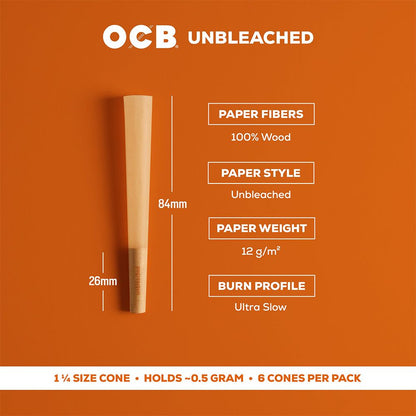 OCB Unbleached Pre-Rolled Cones | 24pk Display