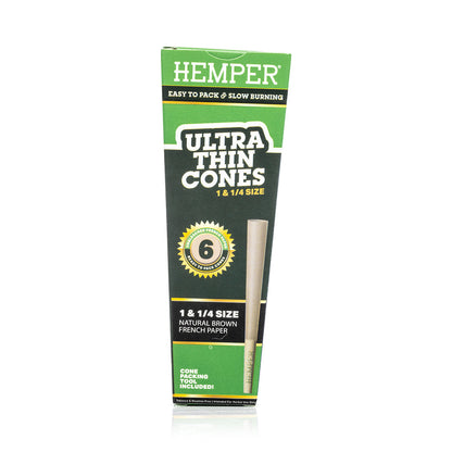 Hemper 6PK 1.25” Pre-Rolled Cones | Unbleached Paper - 24ct Display