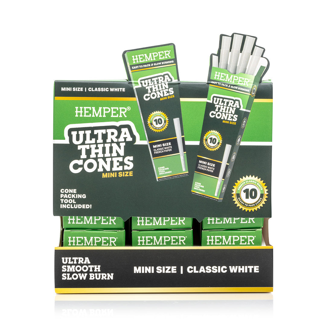 Hemper 10PK Pre-Rolled Mini Cones | French White Paper - 24ct Display
