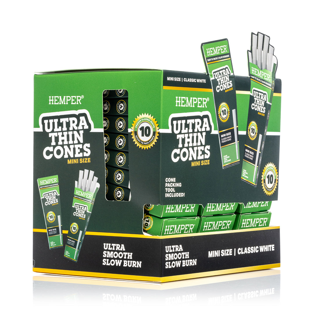 Hemper 10PK Pre-Rolled Mini Cones | French White Paper - 24ct Display