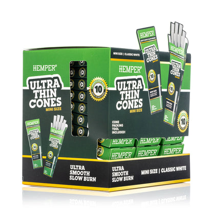Hemper 10PK Pre-Rolled Mini Cones | French White Paper - 24ct Display