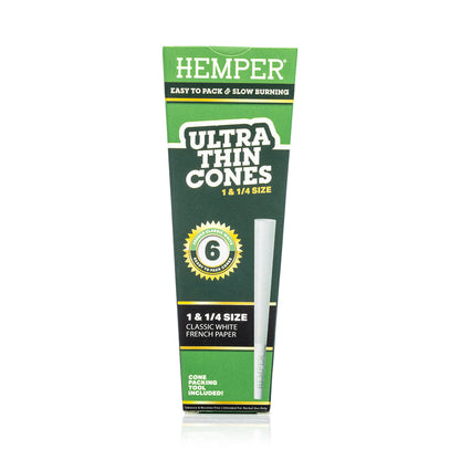 Hemper 6PK 1.25” Pre-Rolled Cones | French White Paper - 24ct Display
